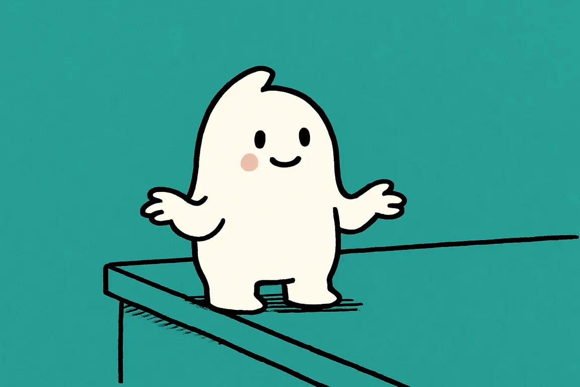 A small white character stands at a kitchen counter at night with both palms turned up and empty in a small shrug, holding no answer.